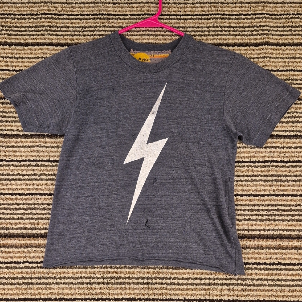 AVIATOR NATION Lightening Bolt Dark Grey Womens XS Cropped‎ Short Sleeve T Shirt